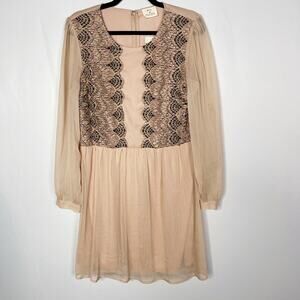 New Urban Outfitters Pins and Needles 12 Cream Black Lace Trim Long Sleeve Dress